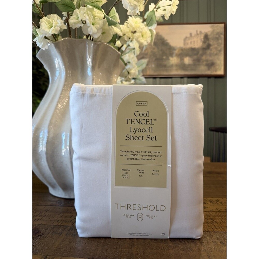 Brand New Threshold 320 Thread Count TENCEL Lyocell Sheet Set – Queen White